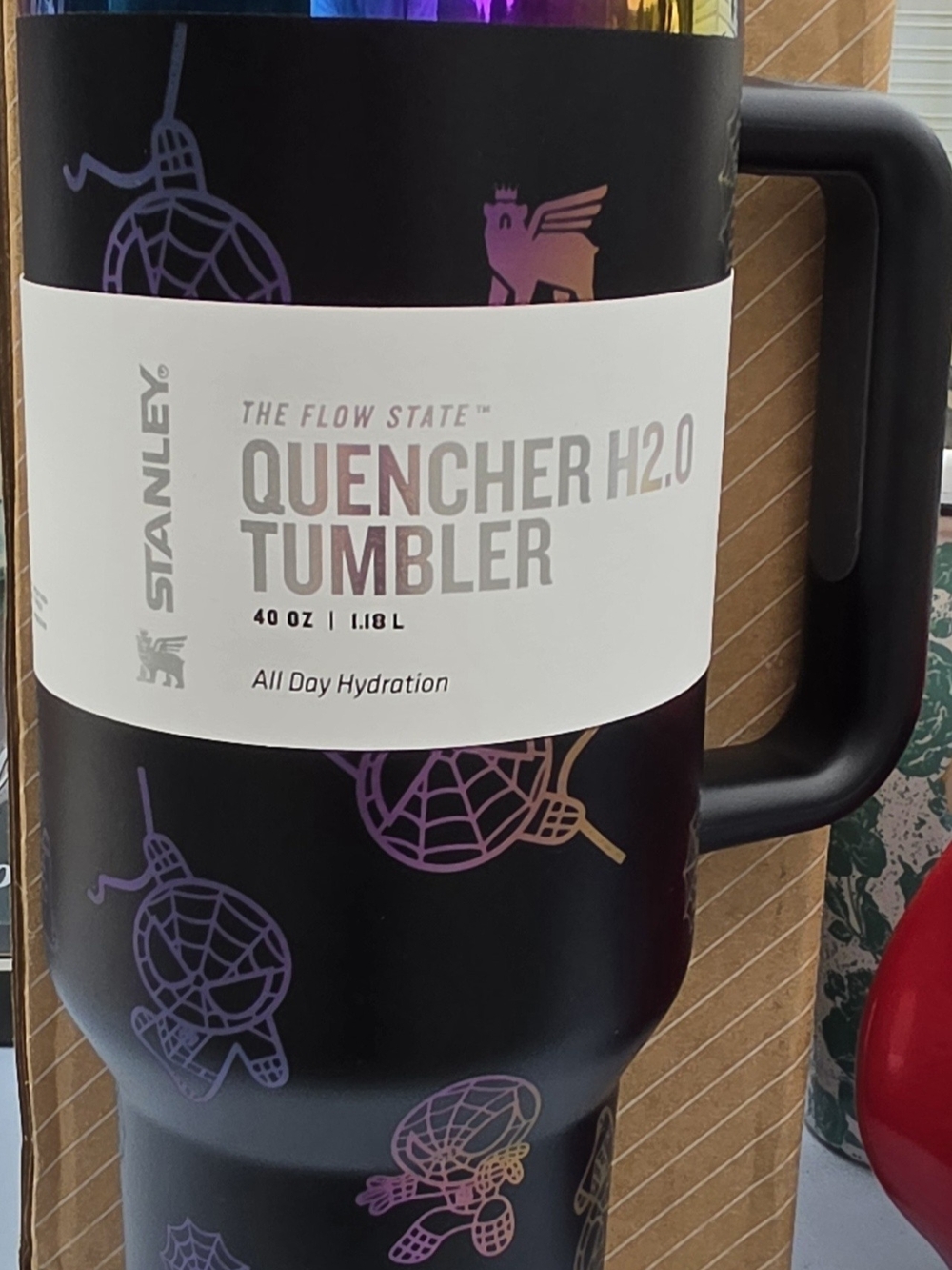 Stanley Black Tumbler with Iridescent Purple-Pink Accents
